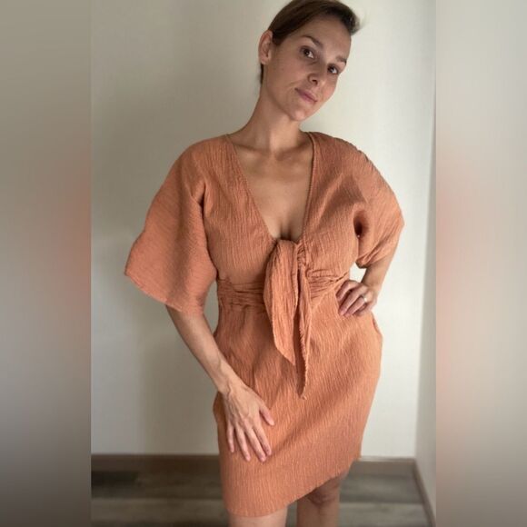 ASOS Dress Seersucker Clay Dolman Sleeve Plus Size US 16 - Picture 2 of 11